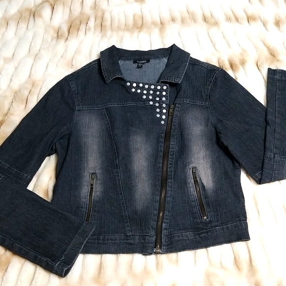 Cropped Dark Denim Jean Jacket w/ Studs Small - Picture 3 of 10